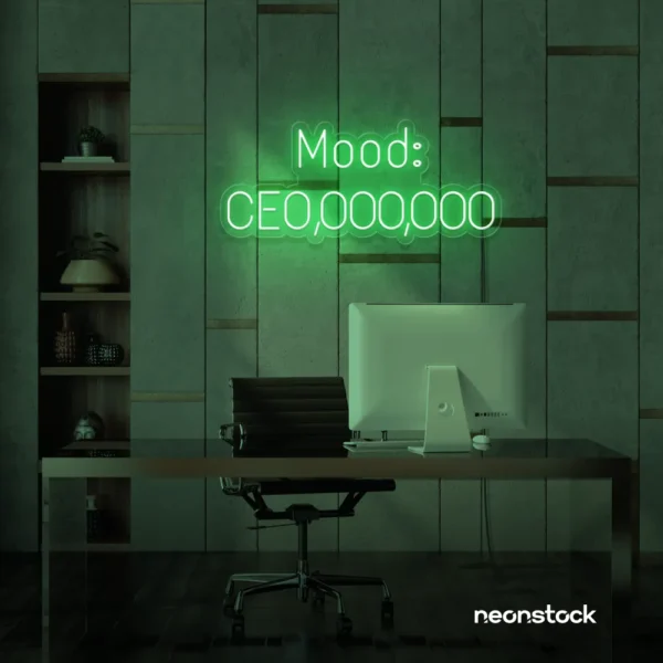 Mood CEO neon sign in green for glam offices, boss babe rooms, and motivational decor.
