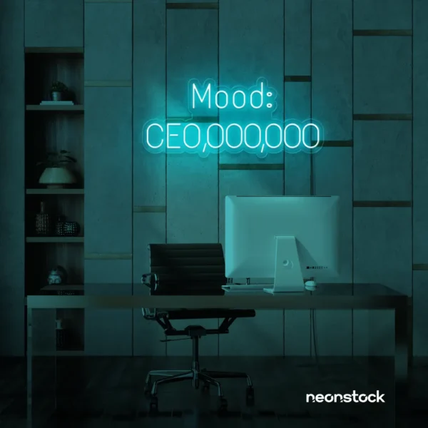 Mood CEO neon sign in mint green for glam offices, boss babe rooms, and motivational decor.