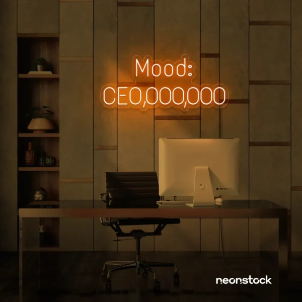 Mood CEO neon sign in orange for glam offices, boss babe rooms, and motivational decor.