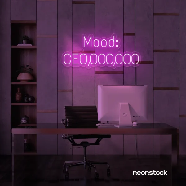 Mood CEO neon sign in pink for glam offices, boss babe rooms, and motivational decor.