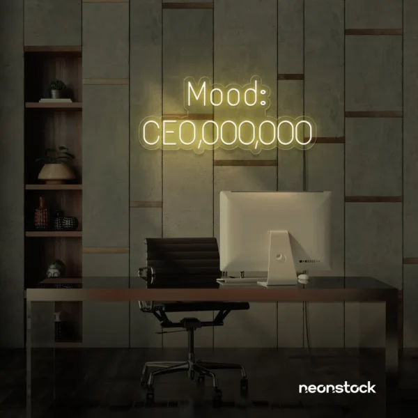 Mood CEO neon sign in warm white for glam offices, boss babe rooms, and motivational decor.
