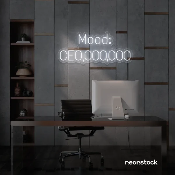 Mood CEO neon sign in white for glam offices, boss babe rooms, and motivational decor.