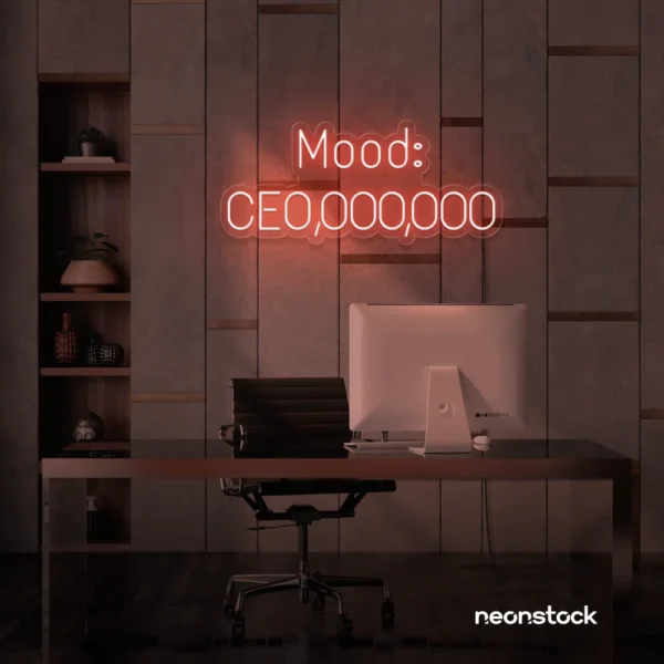 Mood CEO neon sign in peachy pink for glam offices, boss babe rooms, and motivational decor.