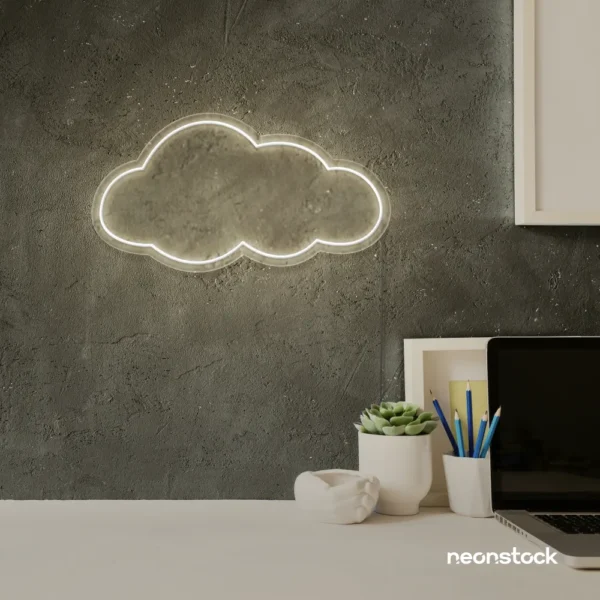 Cloud neon sign in neutral white for nursery walls, kids' rooms, and dreamy home decor.