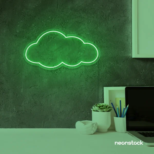 Cloud neon sign in green for nursery walls, kids' rooms, and dreamy home decor.