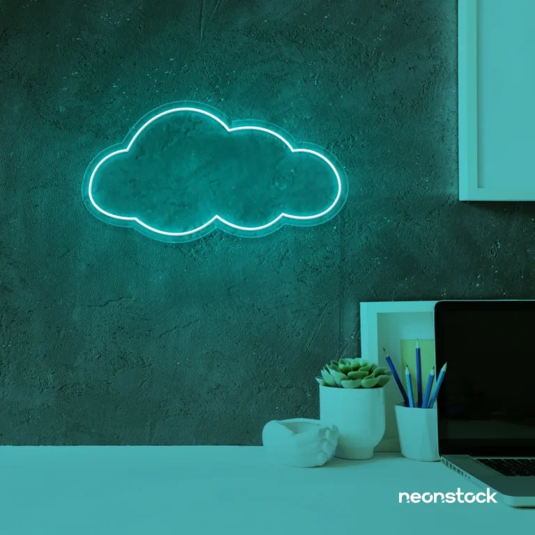 Cloud neon sign in mint green for nursery walls, kids' rooms, and dreamy home decor.