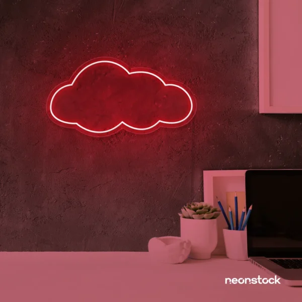 Cloud neon sign in red for nursery walls, kids' rooms, and dreamy home decor.