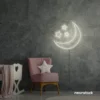 Moon and star neon sign in neutral white for nurseries, kids' rooms, and dreamy night light decor.