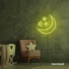 Moon and star neon sign in lemon yellow for nurseries, kids' rooms, and dreamy night light decor.