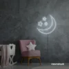 Moon and star neon sign in white for nurseries, kids' rooms, and dreamy night light decor.