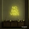 No Bad Vibes neon sign in lemon yellow for dorm walls, man caves, and modern mood-boosting decor.