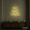 No Bad Vibes neon sign in warm white for dorm walls, man caves, and modern mood-boosting decor.