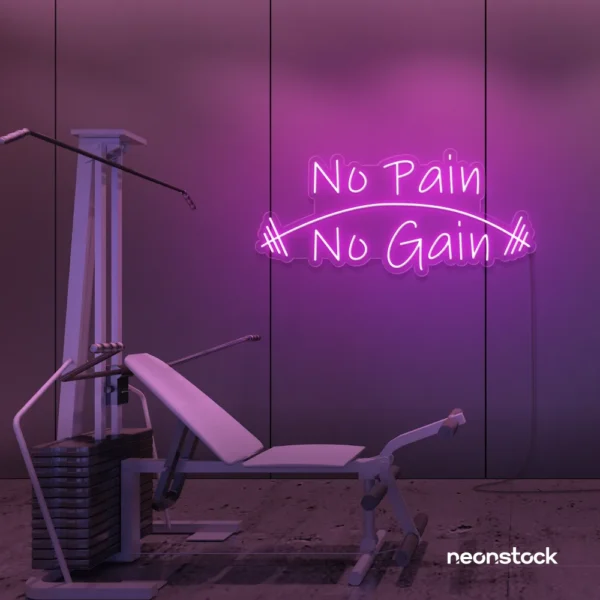 No Pain No Gain neon sign in pink for gym walls, fitness studios, and motivational workout decor.