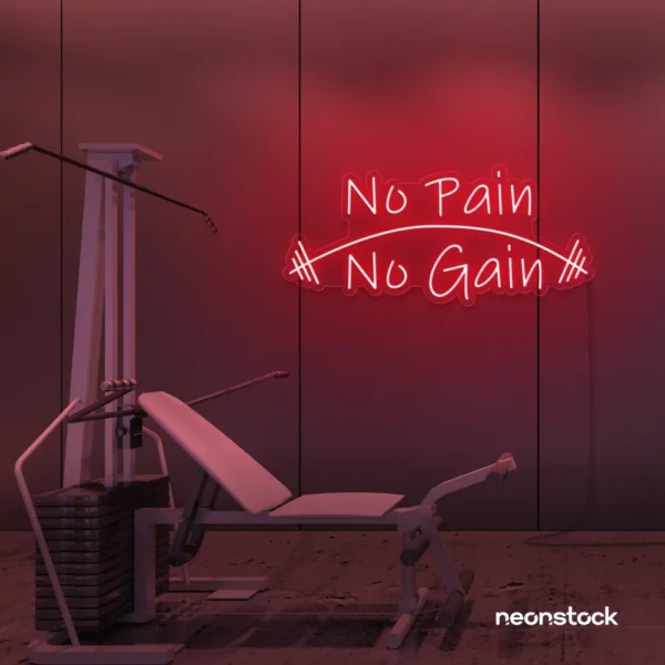 No Pain No Gain neon sign in red for gym walls, fitness studios, and motivational workout decor.