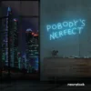 Nobody's Perfect neon sign in ice blue for humorous decor, vanity setups, and real-life vibes.