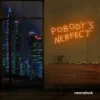 Nobody's Perfect neon sign in orange for humorous decor, vanity setups, and real-life vibes.