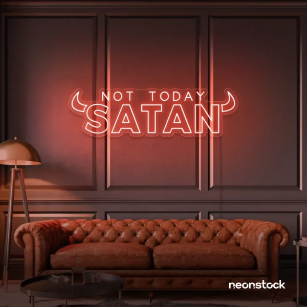 Not Today Satan neon sign in peachy pink for bedroom or lounge decor