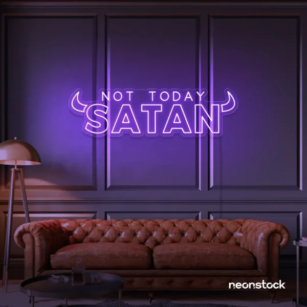 Not Today Satan neon sign in purple for bedroom or lounge decor