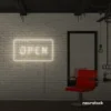 Open neon sign in neutral white for storefronts, salons, restaurants, and retail displays.
