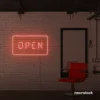 Open neon sign in peachy pink for storefronts, salons, restaurants, and retail displays.