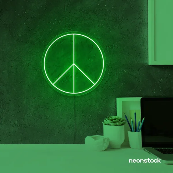 Peace neon sign in deep green for wall art and home decor