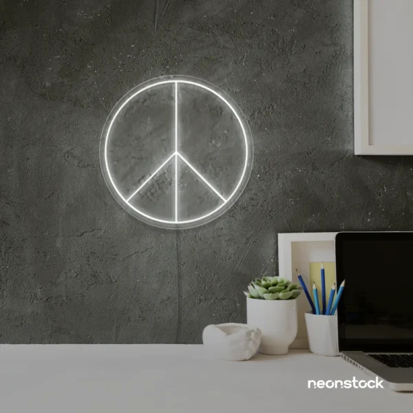 Peace neon sign in white for wall art and home decor