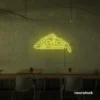 Pizza slice neon sign in lemon yellow for pizzerias, fast food joints, and restaurant wall decor.