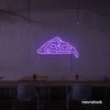 Pizza slice neon sign in purple for pizzerias, fast food joints, and restaurant wall decor.