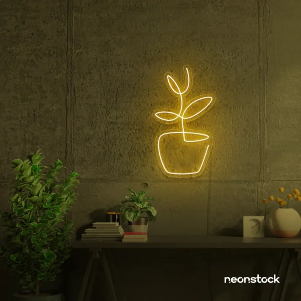 Plant neon sign in golden yellow for home decor