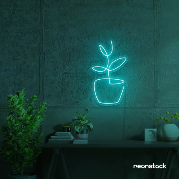 Plant neon sign in mint green for home decor