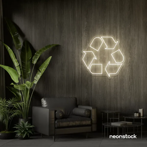 Reuse Recycle neon sign in Neutral white for eco-conscious decor, sustainable spaces, and green-themed rooms