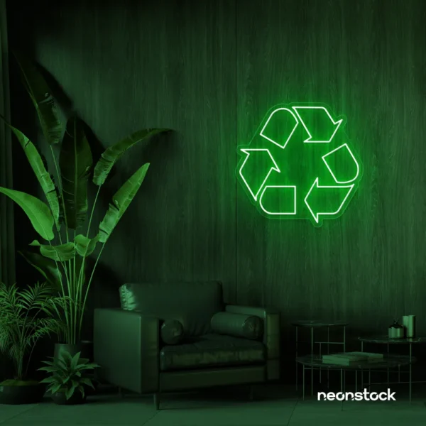 Reuse Recycle neon sign in deep green for eco-conscious decor, sustainable spaces, and green-themed rooms