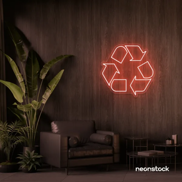Reuse Recycle neon sign in peachy pink for eco-conscious decor, sustainable spaces, and green-themed rooms