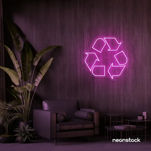 Reuse Recycle neon sign in pink for eco-conscious decor, sustainable spaces, and green-themed rooms