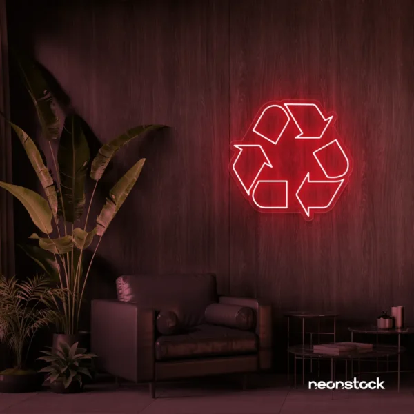 Reuse Recycle neon sign in red for eco-conscious decor, sustainable spaces, and green-themed rooms