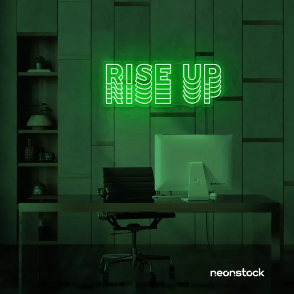 Deep Green Rise Up Neon Sign – LED wall light for fitness studios, workspaces, and daily motivation.