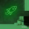 Rocket neon sign in deep green for kids' rooms, play areas, and space-themed nursery decor.