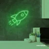 Rocket neon sign in green for kids' rooms, play areas, and space-themed nursery decor.