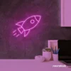 Rocket neon sign in pink for kids' rooms, play areas, and space-themed nursery decor.
