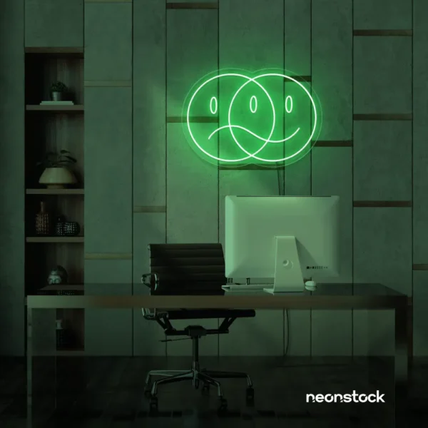 Sad happy emoji neon sign in green for home wall art