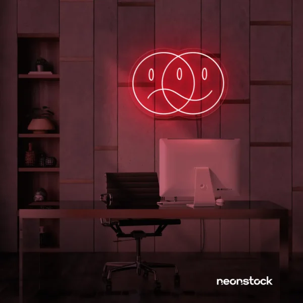 Sad happy emoji neon sign in red for home wall art