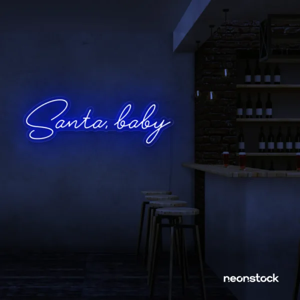 Santa Baby neon sign in purple for holiday parties, Christmas decor, and festive photo backdrops.