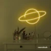 Planet neon sign in golden yellow for kids room wall decor