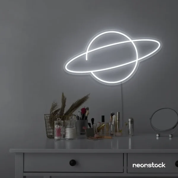Planet neon sign in white for kids room wall decor