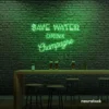 Save Water Drink Champagne neon sign in green for party kitchens, wine bars, and bubbly wall decor.