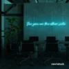 See You On The Other Side neon sign in mint green for retro decor, gaming setups, and ambient lighting.