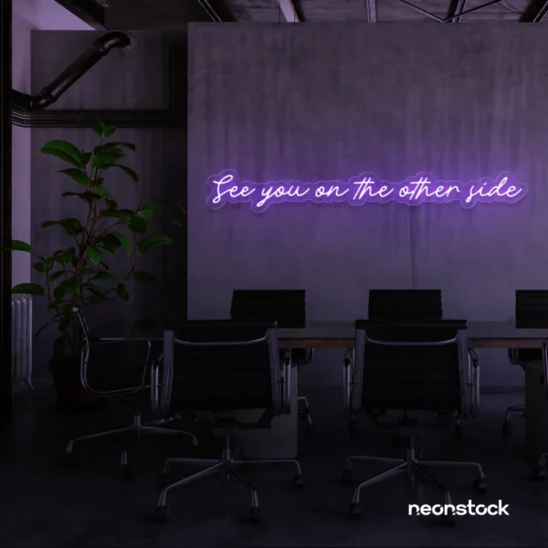 See You On The Other Side neon sign in purple for retro decor, gaming setups, and ambient lighting.