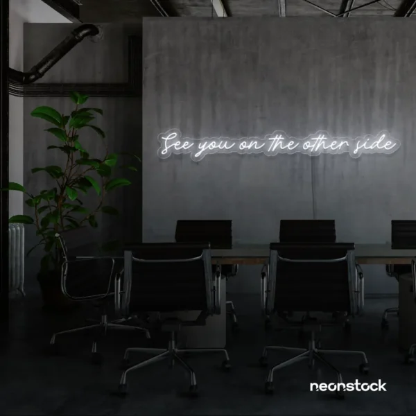 See You On The Other Side neon sign in white for retro decor, gaming setups, and ambient lighting.