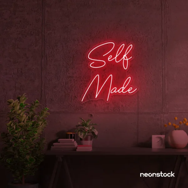 Self Made neon sign in red for home offices, studios, and entrepreneur decor.