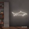 Shark neon sign in neutral white for kids' rooms, ocean-themed decor, and fun playroom walls.